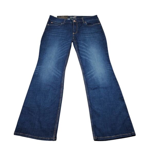 Wrangler Retro Mae Mid Rise Bootcut Jeans Dark Wash Blue Stretch Size 15 33 x 32 - Picture 2 of 7